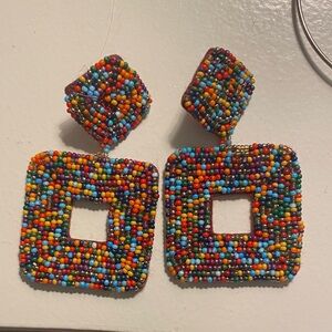 Colorful Beaded Square Earrings